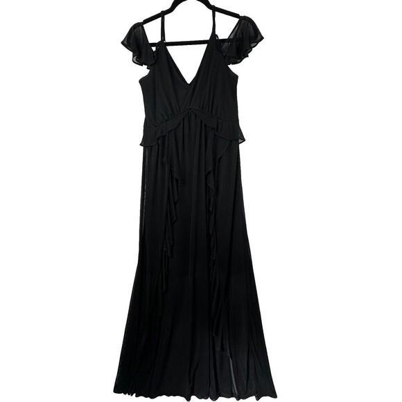 Express Black Maxi Dress Womens M Whimsigoth Fairy Grunge Mesh Flowy Stretch - Picture 1 of 11